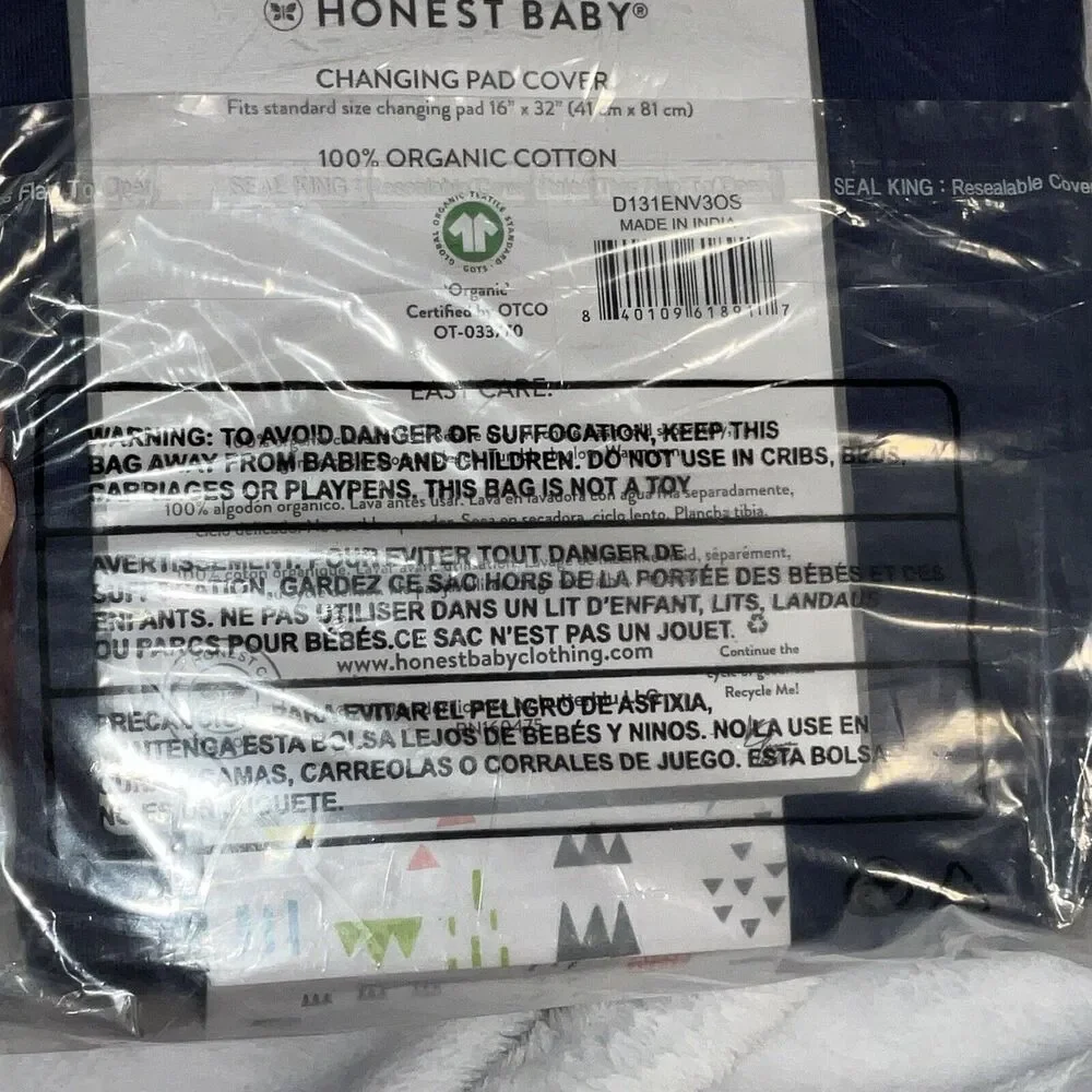Honest Baby 100% Organic Cotton Changing Pad Cover Color Navy Blue 16 X 32 NEW